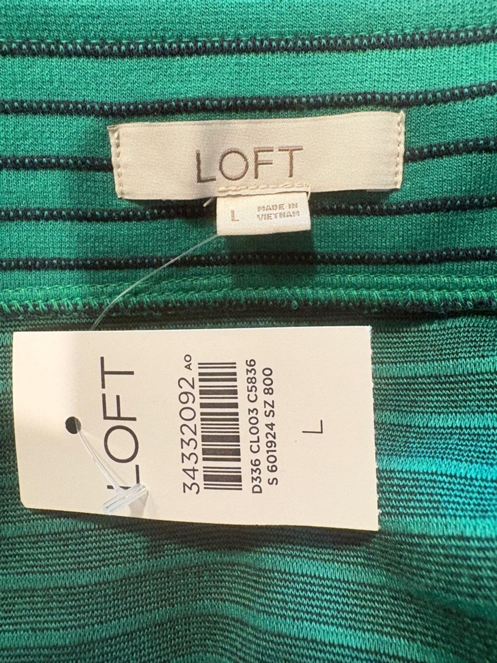 NWT LOFT Green Striped Midi Skirt Side Slit Stretch Career Pencil Skirt Size L - Picture 9 of 9